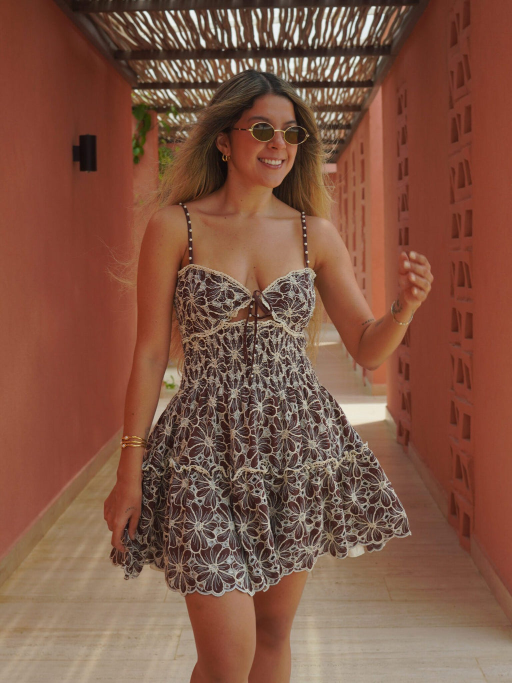 SOLANA EMBROIDERED COFFEE DRESS