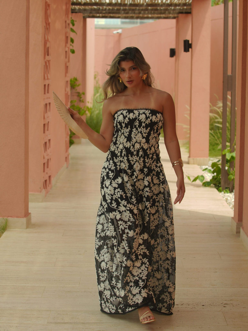 GEMMA BLACK EMBROIDERED LONG DRESS