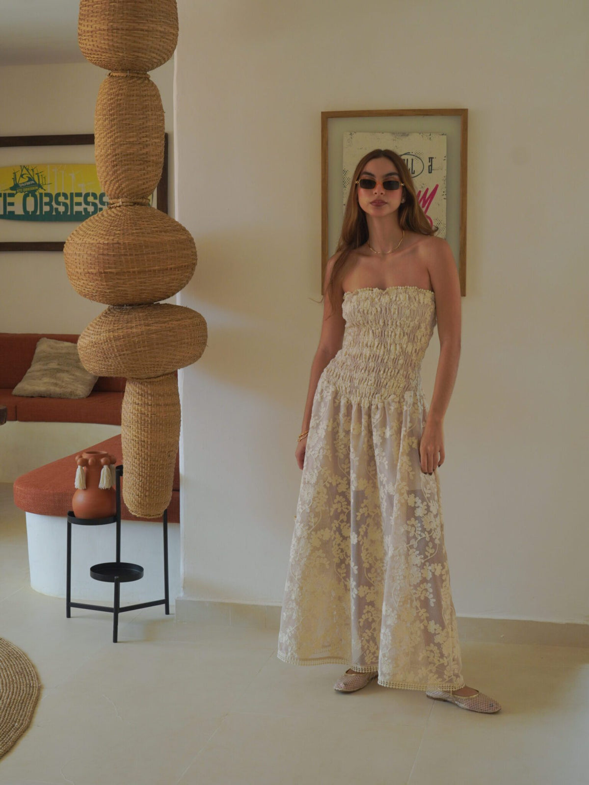 GEMMA CREAM EMBROIDERED LONG DRESS