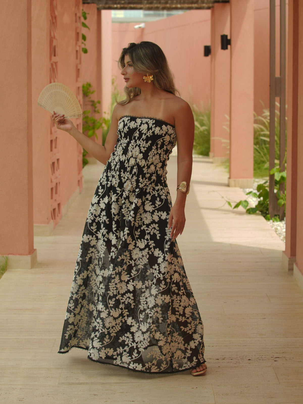 GEMMA BLACK EMBROIDERED LONG DRESS