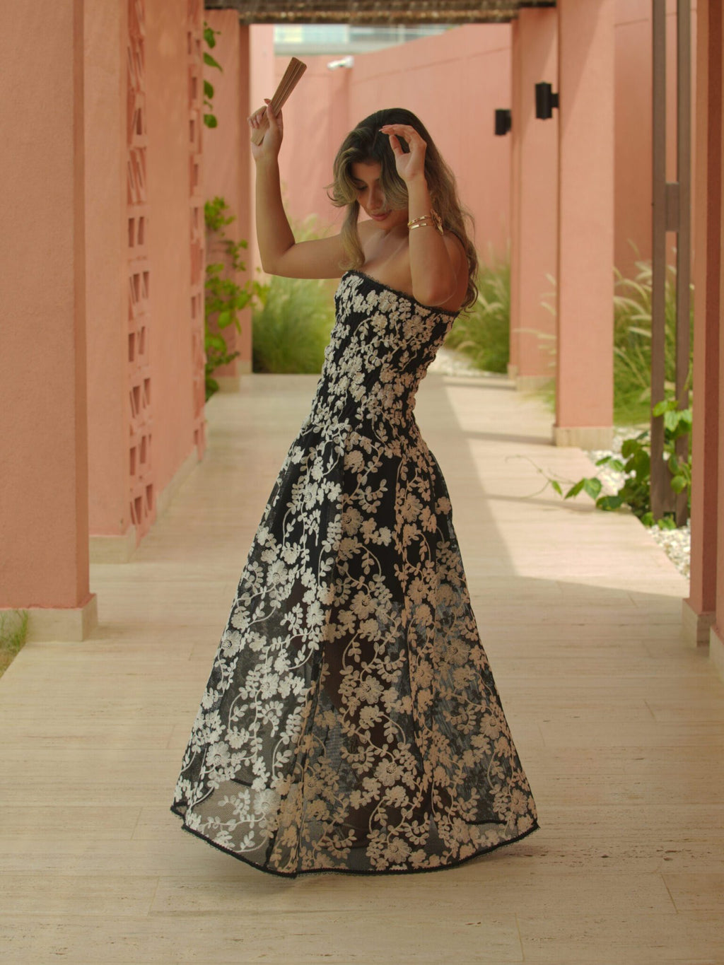 GEMMA BLACK EMBROIDERED LONG DRESS