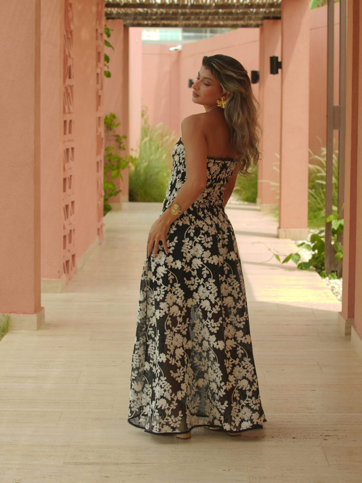 GEMMA BLACK EMBROIDERED LONG DRESS
