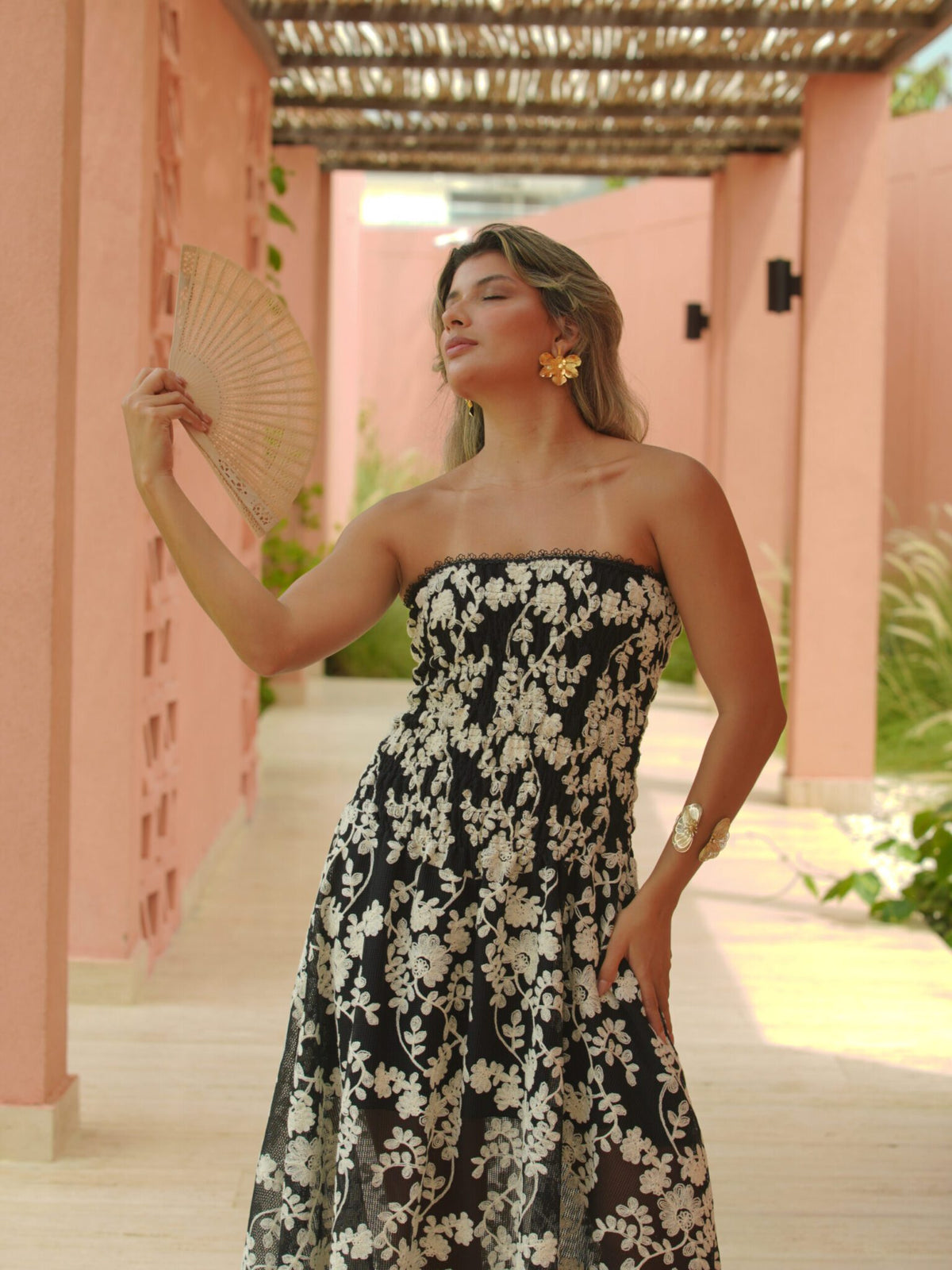 GEMMA BLACK EMBROIDERED LONG DRESS