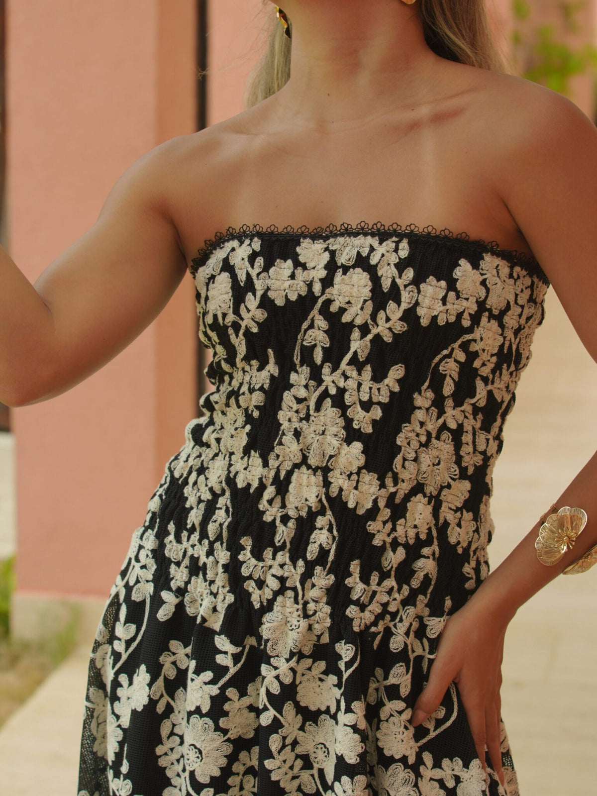 GEMMA BLACK EMBROIDERED LONG DRESS