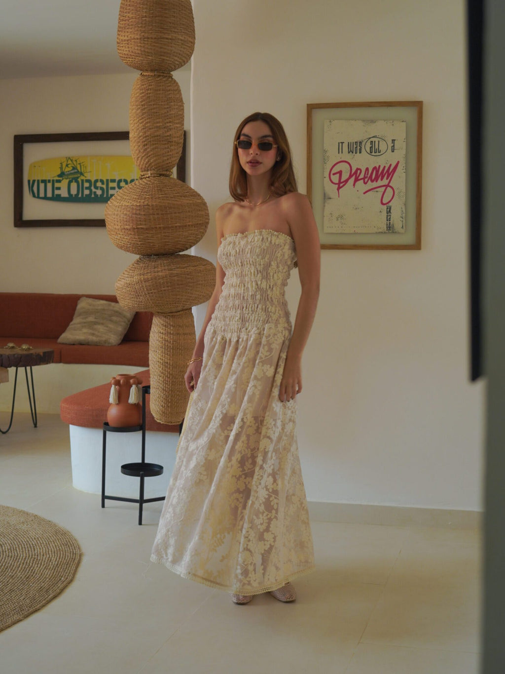 GEMMA CREAM EMBROIDERED LONG DRESS