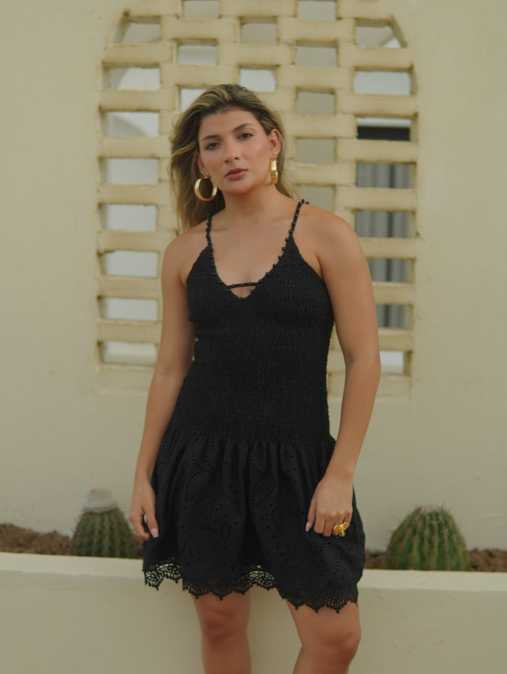 COSTA BAHIA BLACK EMBROIDERED DRESS