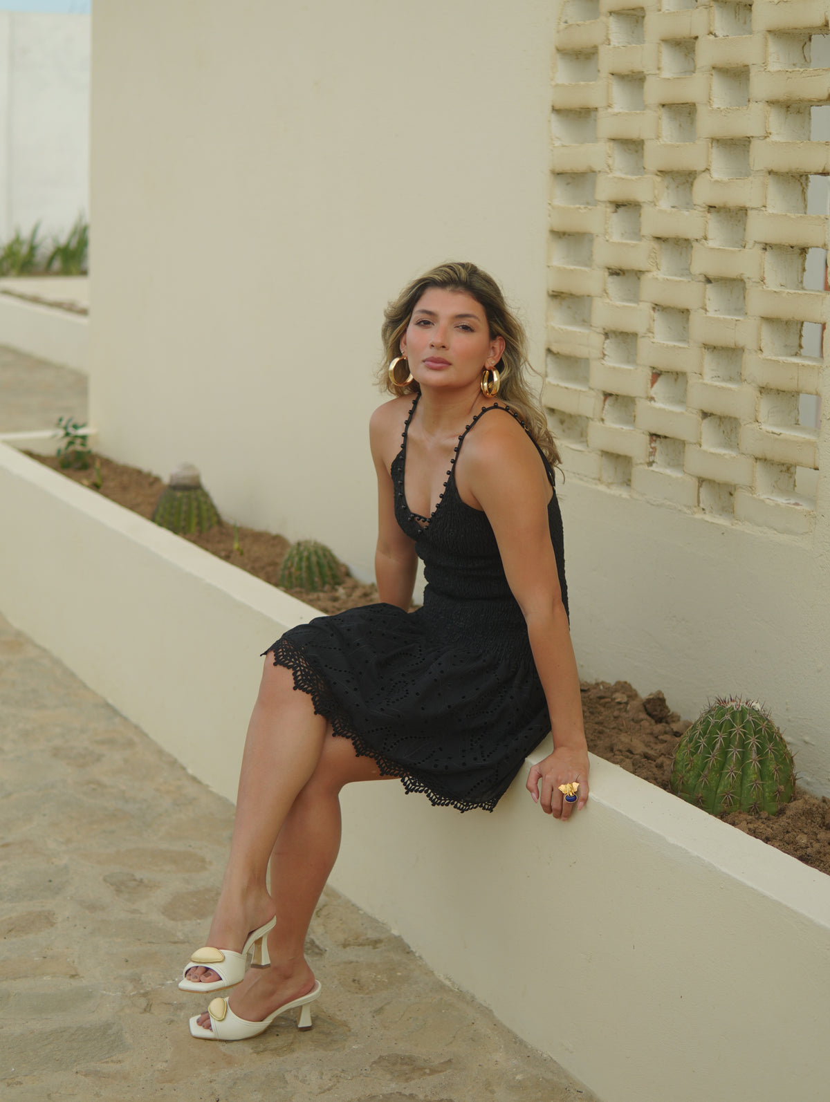 COSTA BAHIA BLACK EMBROIDERED DRESS