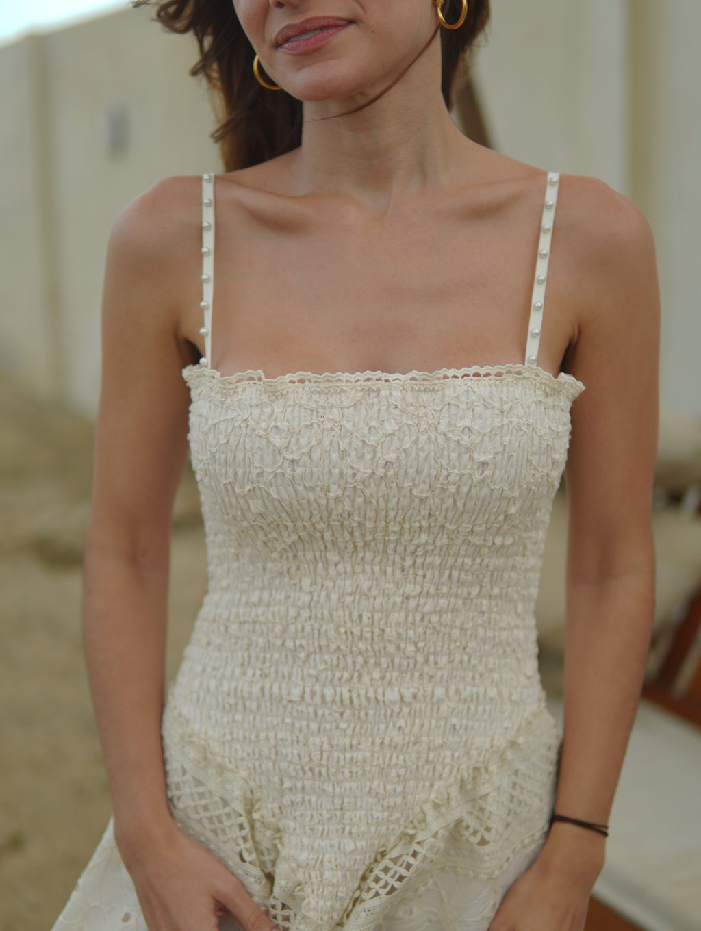 PAMELA CREM EMBROIDERED DRESS