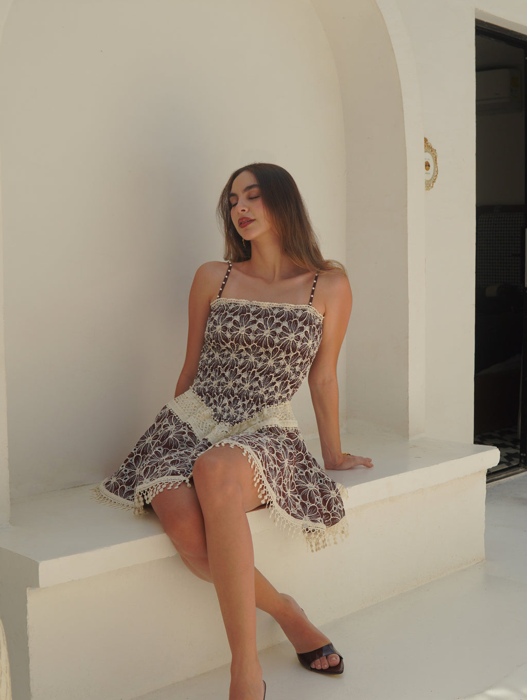 PAMELA CHOCOLATE EMBROIDERED DRESS