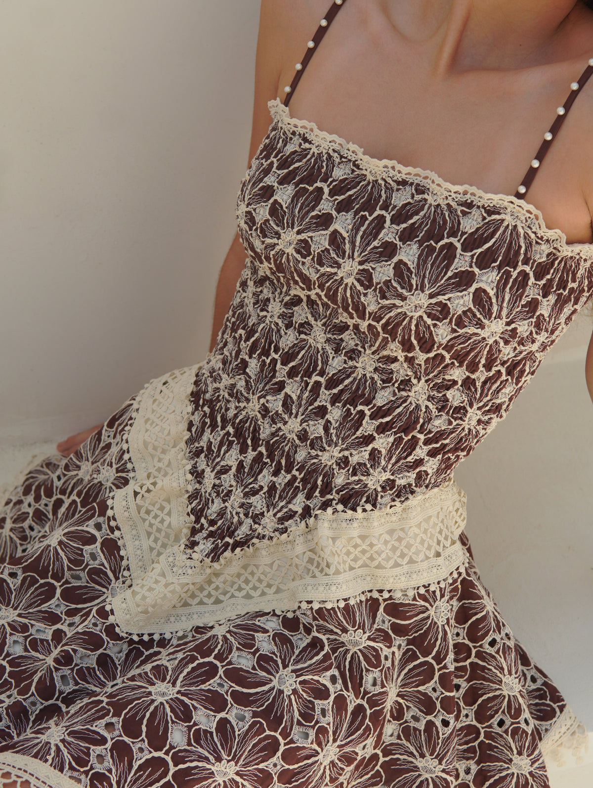 PAMELA CHOCOLATE EMBROIDERED DRESS
