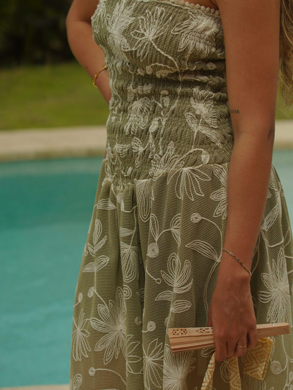 GEMMA GREEN EMBROIDERED LONG DRESS