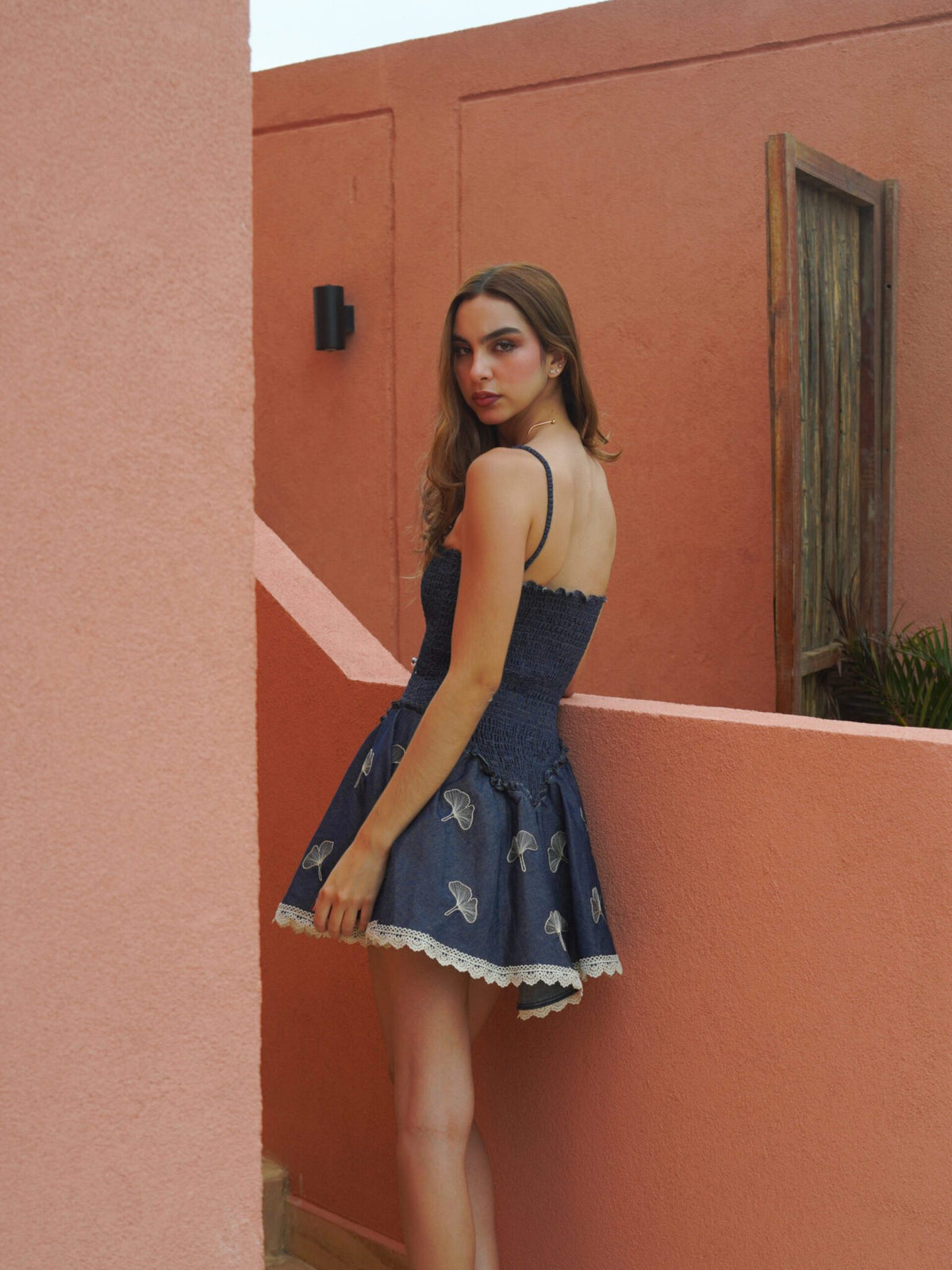 PAMELA EMBROIDERED DENIM DRESS