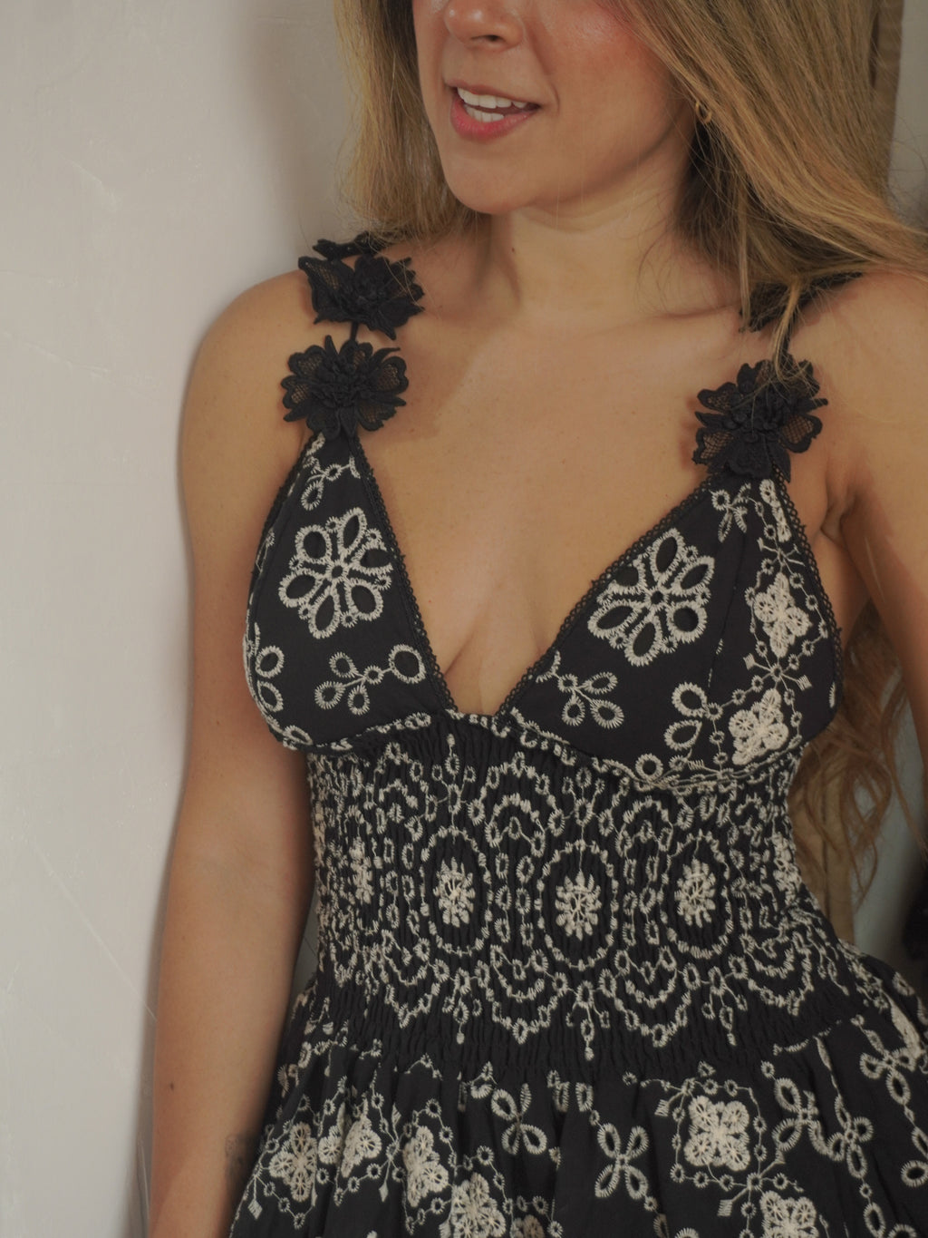 SILVANA BLACK/ WHITE EMBROIDERED DRESS