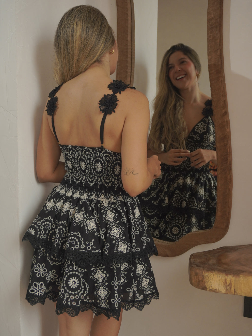 SILVANA BLACK/ WHITE EMBROIDERED DRESS
