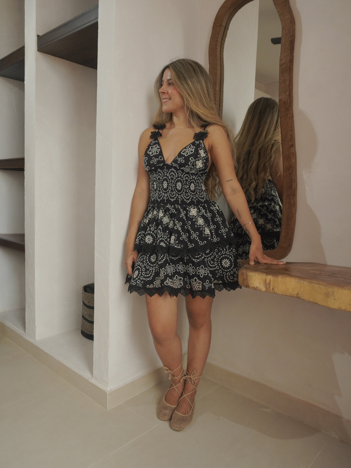 SILVANA BLACK/ WHITE EMBROIDERED DRESS