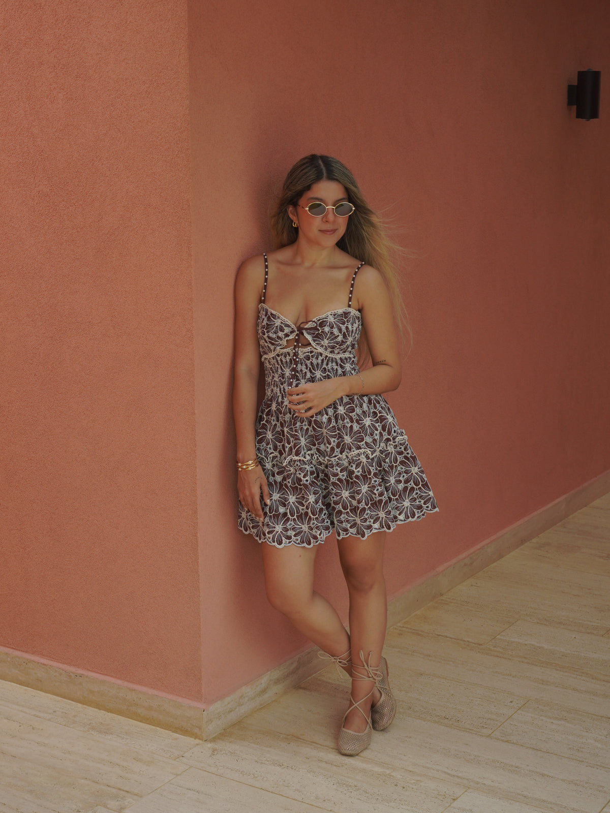 SOLANA EMBROIDERED COFFEE DRESS