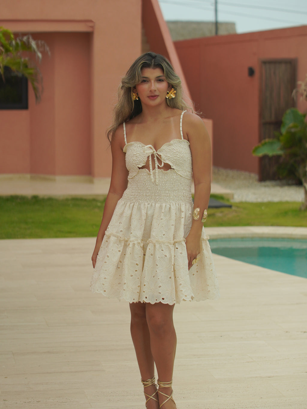 SOLANA EMBROIDERED CREAM DRESS