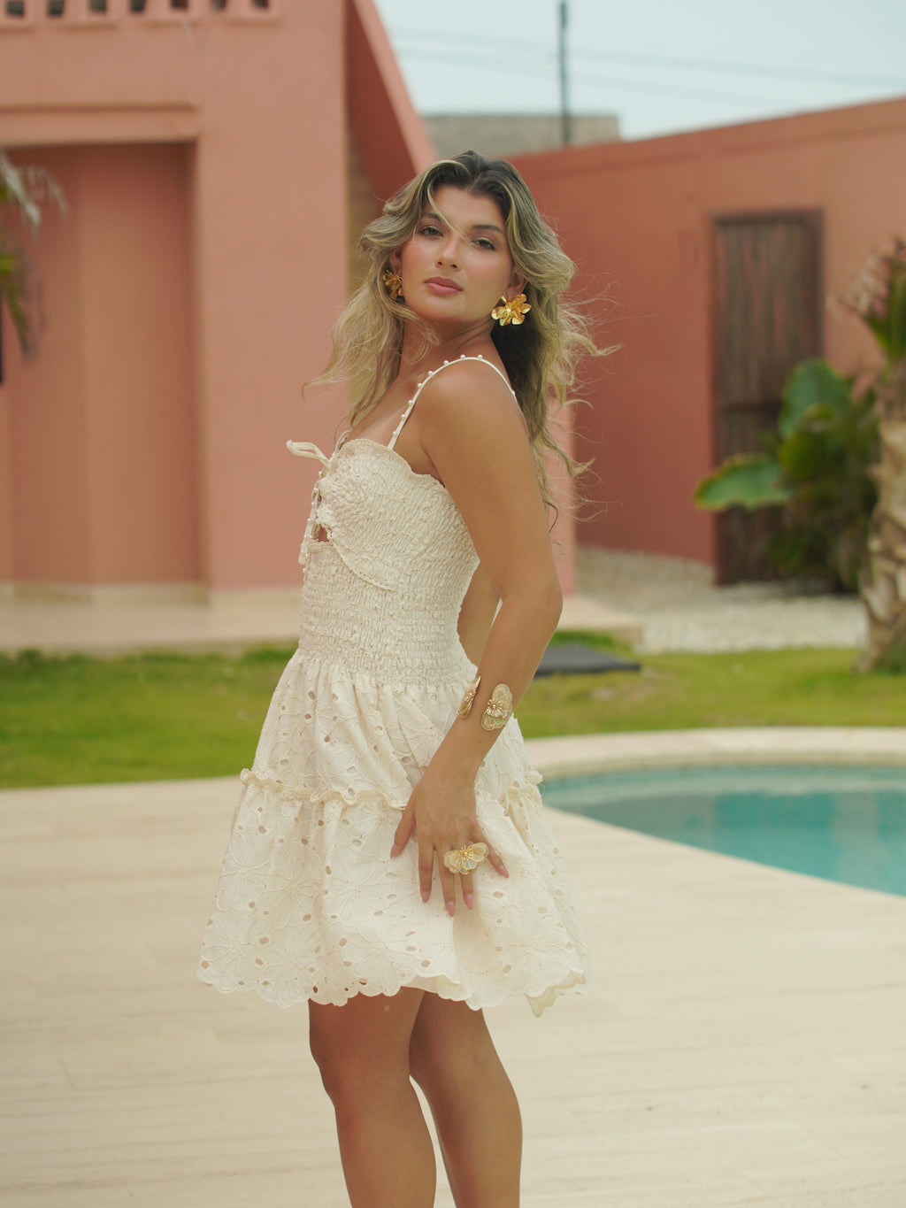 SOLANA EMBROIDERED CREAM DRESS